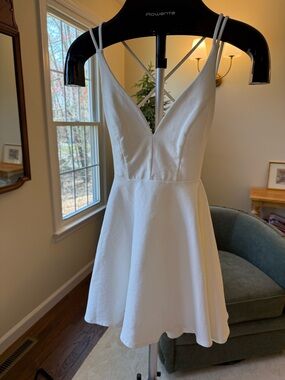 Lulu's White V-Neck Double Spaghetti Strap Mini Dress